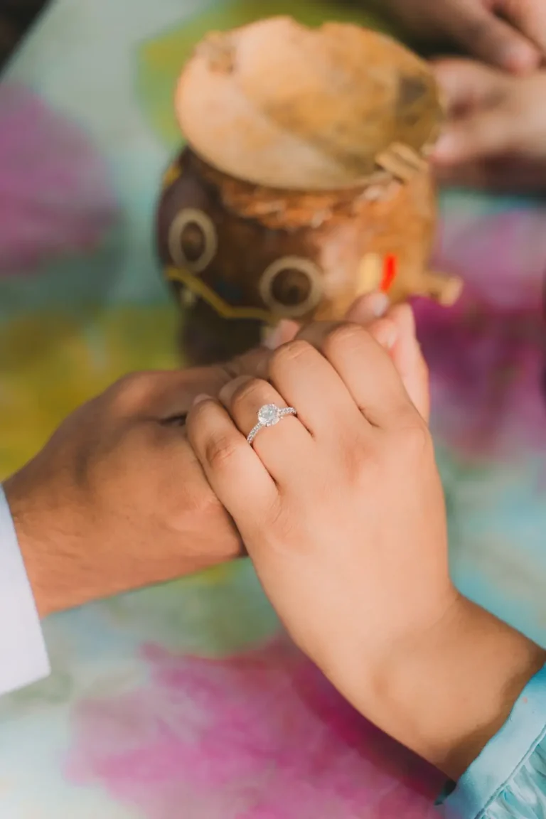 Close-up of a new engagement ring during a Seoul proposal photoshoot