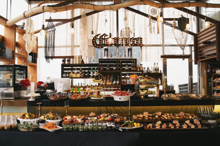 Large catered food display prepared for guests at a corporate event in Korea