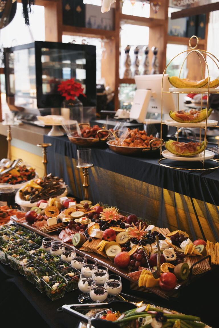 Close-up of catered food and refreshments at a professional event in Korea
